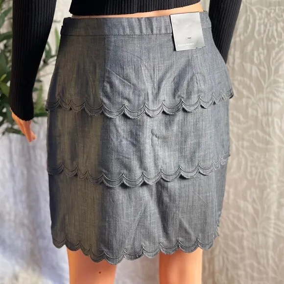 NWT Banana Republic Gray Scalloped Mini Pencil Skirt Office Siren Size 2