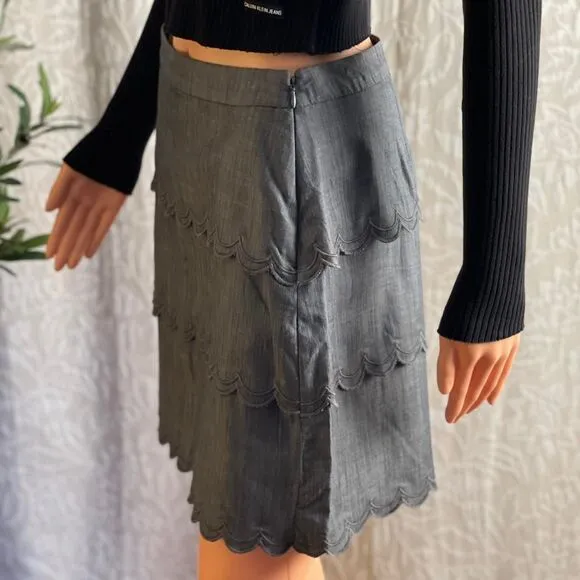 NWT Banana Republic Gray Scalloped Mini Pencil Skirt Office Siren Size 2