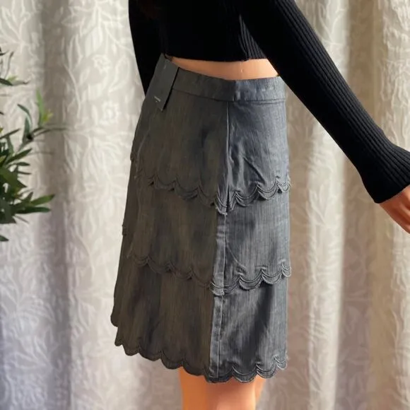 NWT Banana Republic Gray Scalloped Mini Pencil Skirt Office Siren Size 2