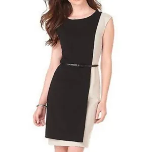 NWT Calvin Klein Black &amp; Cream Color Block Belted Sheath Dress Size 8