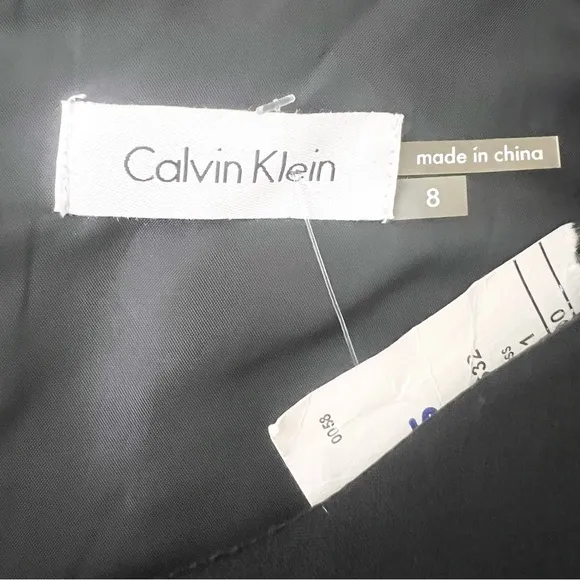 NWT Calvin Klein Black &amp; Cream Color Block Belted Sheath Dress Size 8