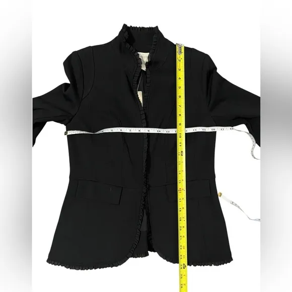 NWT Chicos Ruffle Trim Ponte Blazer Black Jacket Womens Size 00 / XS