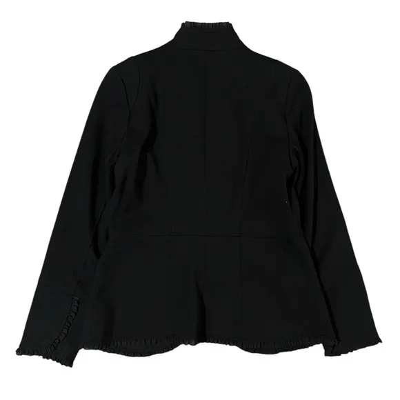 NWT Chicos Ruffle Trim Ponte Blazer Black Jacket Womens Size 00 / XS