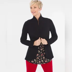 NWT Chicos Ruffle Trim Ponte Blazer Black Jacket Womens Size 00 / XS