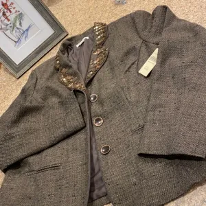 NWT Coldwater Creek Brown Lined Sequin Detail Misses Jacket L 14-16