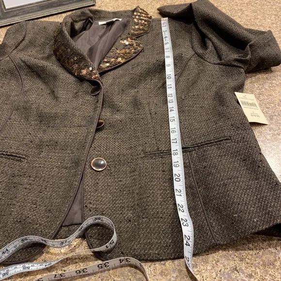 NWT Coldwater Creek Brown Lined Sequin Detail Misses Jacket L 14-16