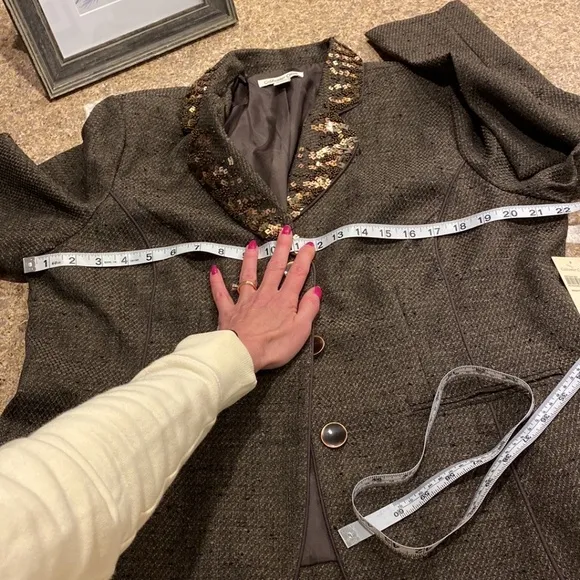 NWT Coldwater Creek Brown Lined Sequin Detail Misses Jacket L 14-16