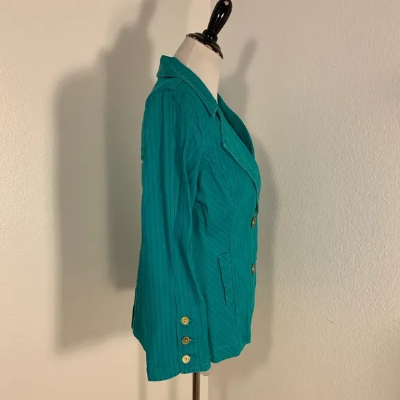 NWT DIane Gilman DG2 Green Pin Stripe Denim Jean Blazer Jacket - Size Small