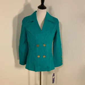 NWT DIane Gilman DG2 Green Pin Stripe Denim Jean Blazer Jacket - Size Small