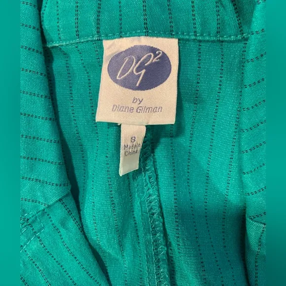 NWT DIane Gilman DG2 Green Pin Stripe Denim Jean Blazer Jacket - Size Small