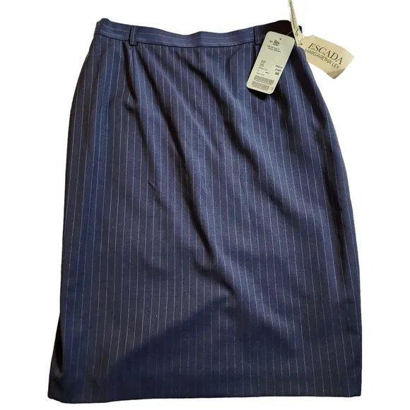 NWT Escada Margaretha Ley Women's Blue Pinstripe Pencil Skirt Size 38 (US 8) B30