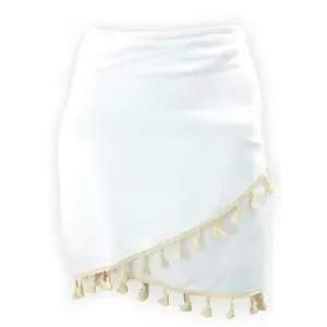 NWT Ivory White Khaki Tan Tassel Neutral Bandage Wrap Pencil Dress Skirt L 10