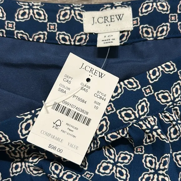 NWT J. Crew Pleated Mini Skirt Seaport Blue Autumn Lined Print Preppy Size 10