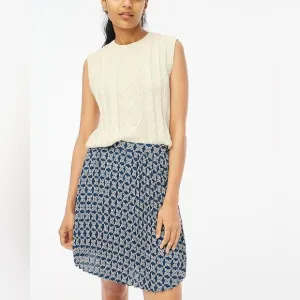 NWT J. Crew Pleated Mini Skirt Seaport Blue Autumn Lined Print Preppy Size 10