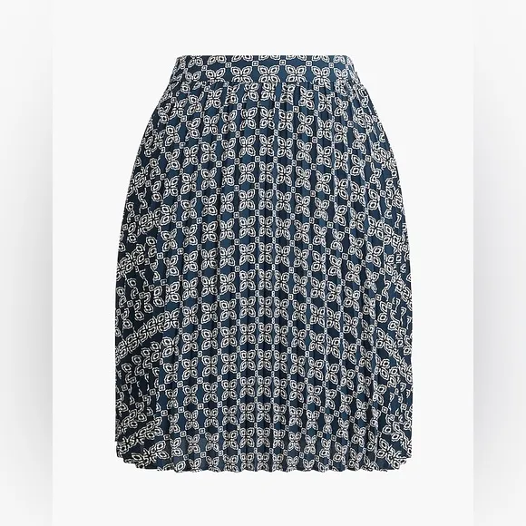 NWT J. Crew Pleated Mini Skirt Seaport Blue Autumn Lined Print Preppy Size 10