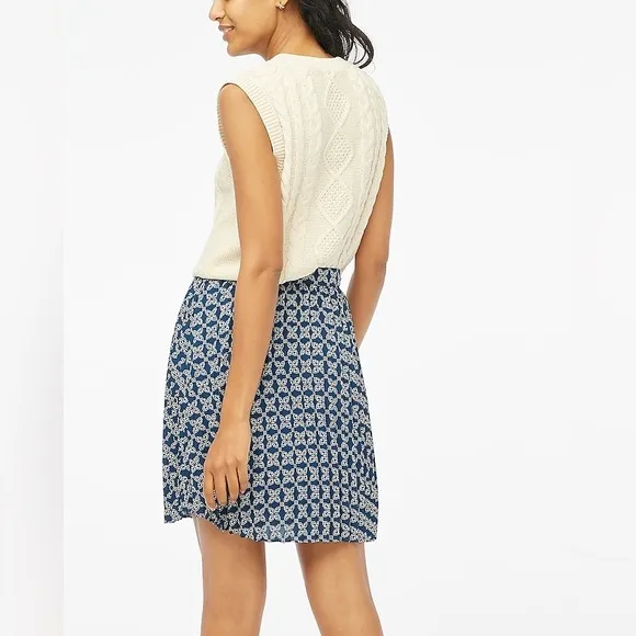 NWT J. Crew Pleated Mini Skirt Seaport Blue Autumn Lined Print Preppy Size 10