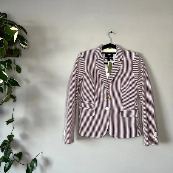 NWT J. Crew Schoolboy seersucker blazer jacket striped 6