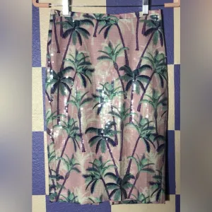 NWT Le Superbe Pastel Palms Shine Sequin Pencil Skirt in Pink and Blue