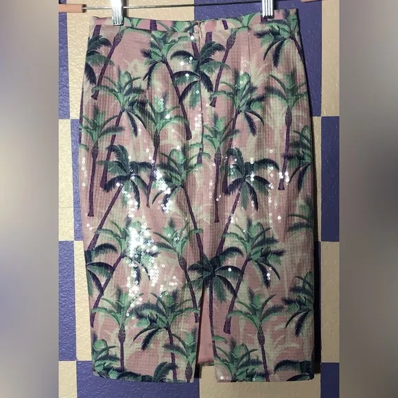 NWT Le Superbe Pastel Palms Shine Sequin Pencil Skirt in Pink and Blue