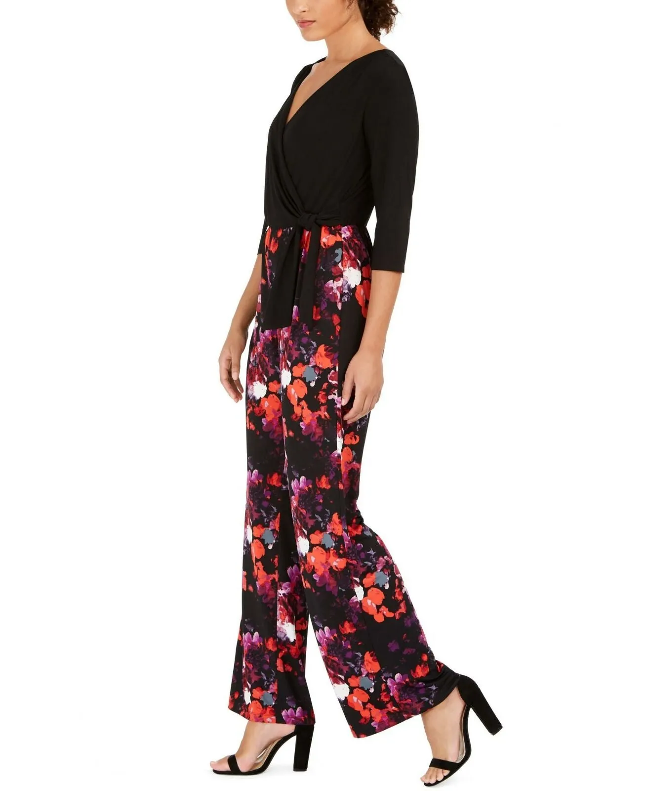 NWT NY Collection Petite Floral Surplice Knit Jumpsuit. PITU7614 Petite Medium