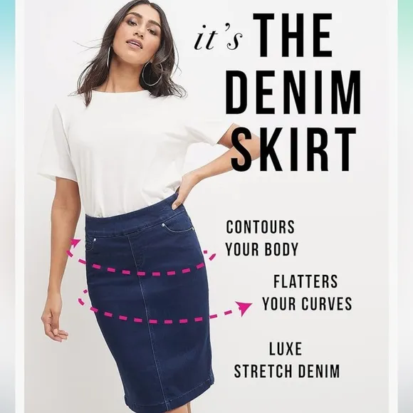NWT Rekucci Ease Into Comfort Pull-On Stretch Black Denim Skirt Size 10