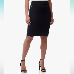 NWT Rekucci Ease Into Comfort Pull-On Stretch Black Denim Skirt Size 10