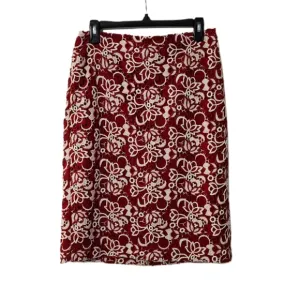 NWT Talbots Size 6 Pencil Skirt Red &amp; White Crochet Floral Overlay Red Lined