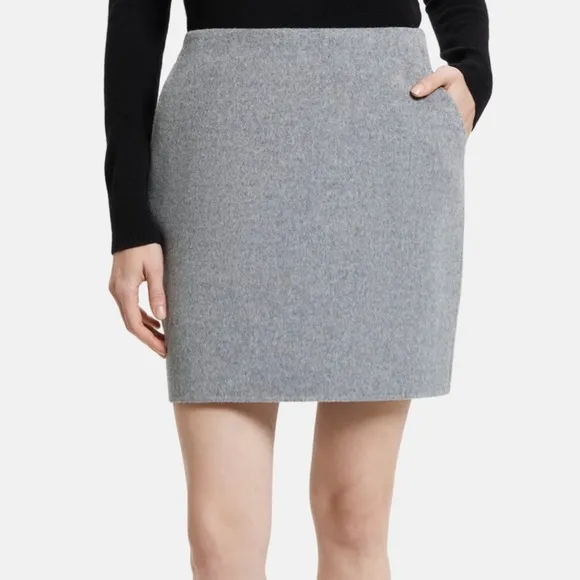 NWT Theory Clean Pencil Skirt in Wool Cashmere Grey Melange