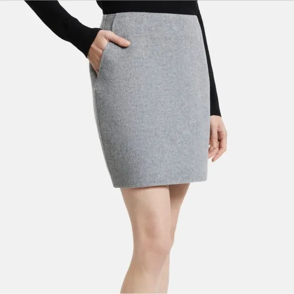 NWT Theory Clean Pencil Skirt in Wool Cashmere Grey Melange