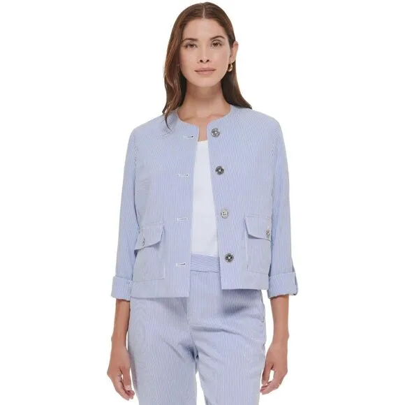 NWT Tommy Hilfiger Stripe Blazer Jacket H23JS726 2 French Stripe Blue White