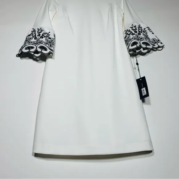 NWT Tommy Hilfiger Women's Ivy Embroidered Bell-Sleeve Sheath Midi Dress Size 2