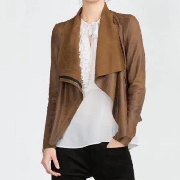 NWT ZARA CAMEL FAUX SUEDE OVERSHIRT JACKET COAT - REF. 2969/240 - SMALL
