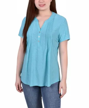 Ny Collection Womens Petite Pintuck Short Sleeve Top PNKU2190
