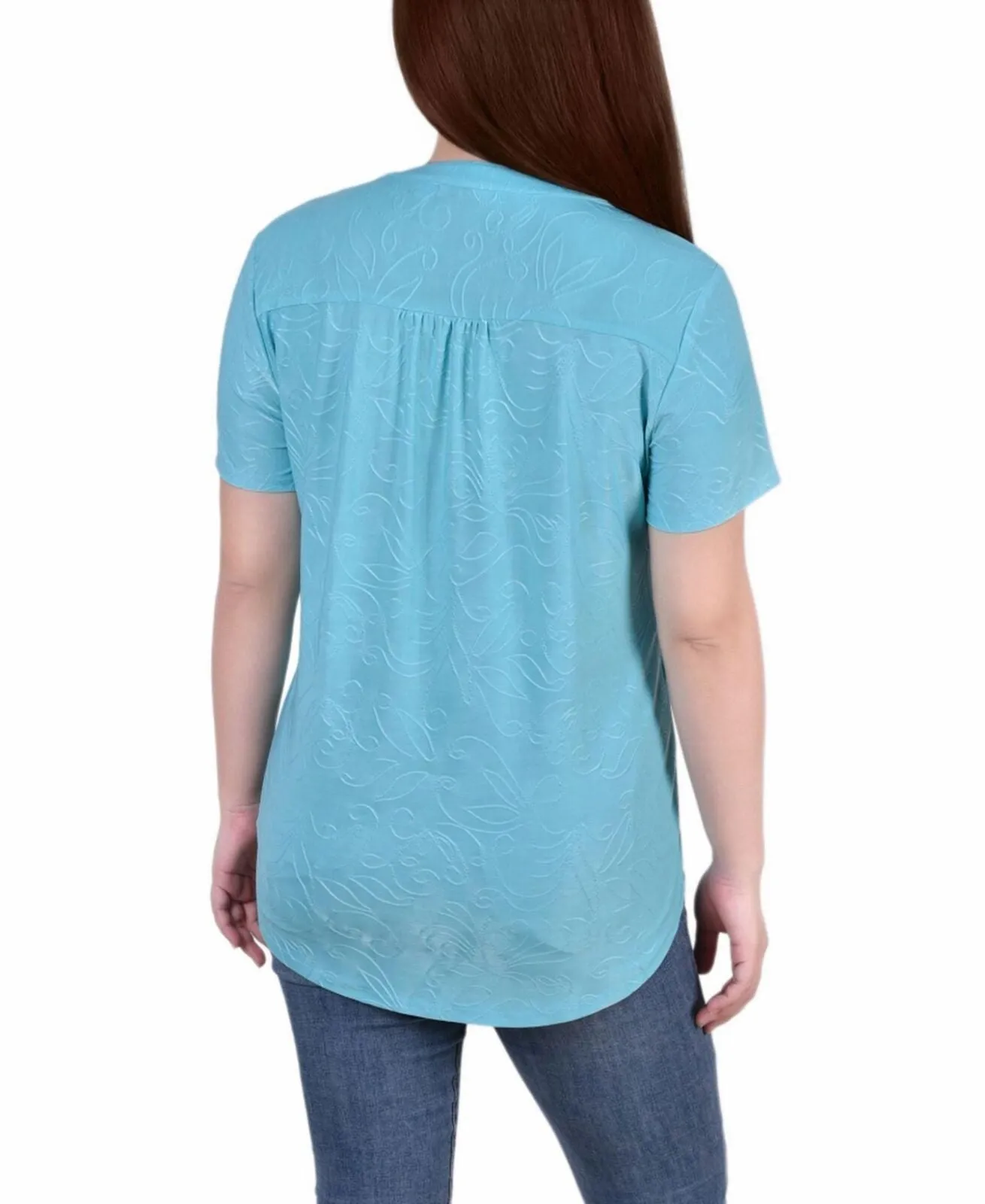 Ny Collection Womens Petite Pintuck Short Sleeve Top PNKU2190