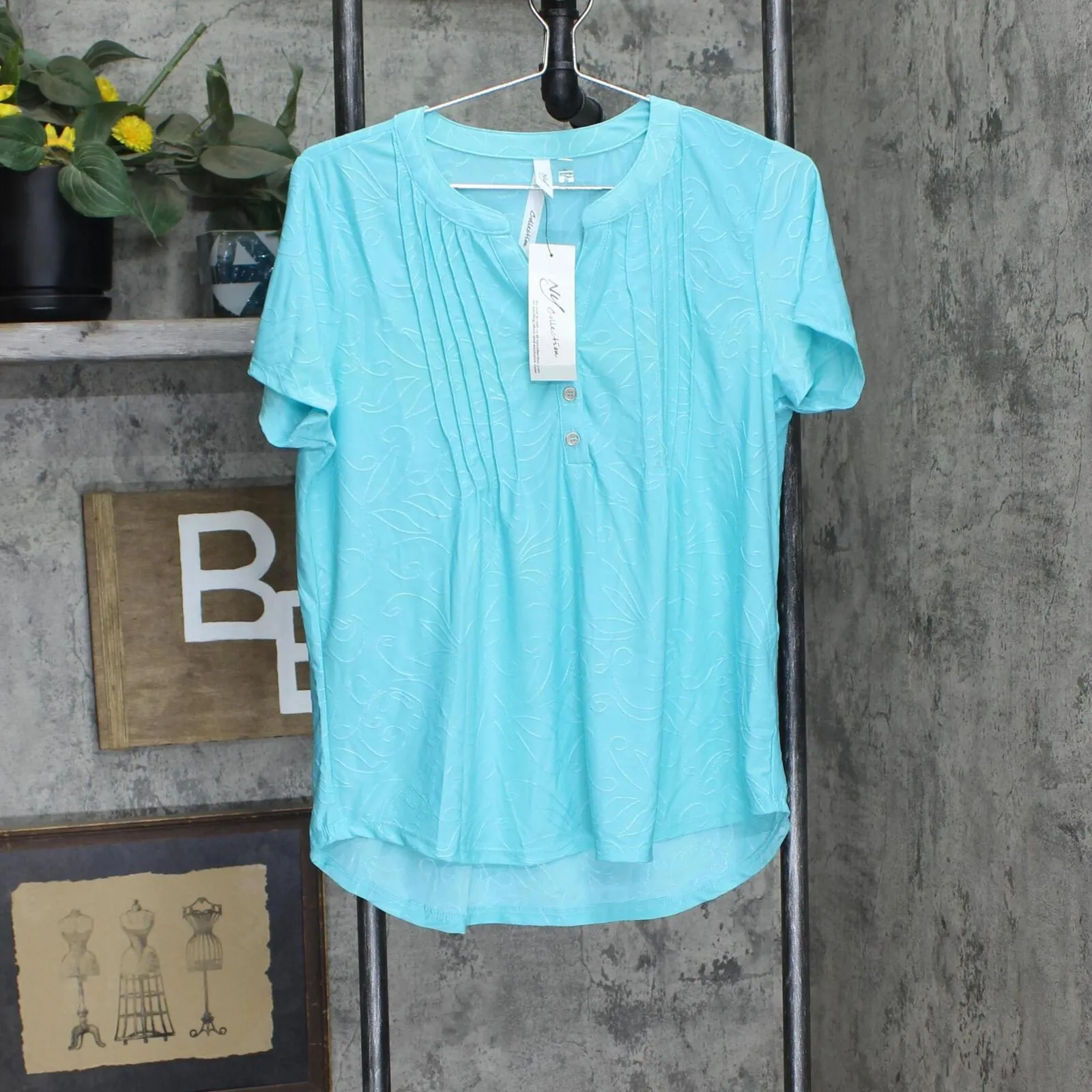 Ny Collection Womens Petite Pintuck Short Sleeve Top PNKU2190