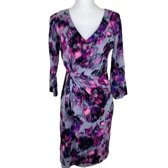 NYDJ Women's Sylvia Tifany Long Sleeve Sheath Dress Purple Size 4 Body Shaping
