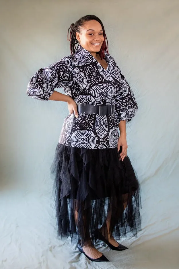Oba Coat Jacket- Black with black patterns