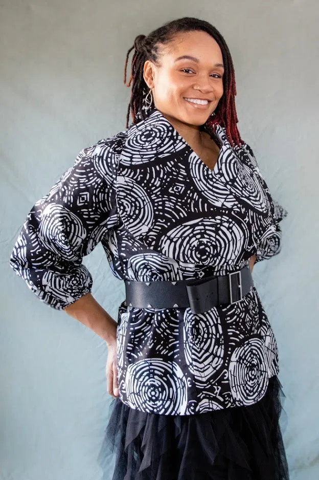 Oba Coat Jacket- Black with black patterns