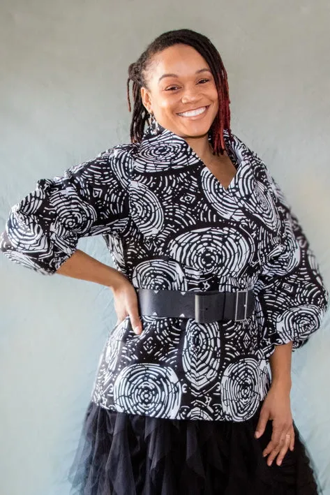 Oba Coat Jacket- Black with black patterns