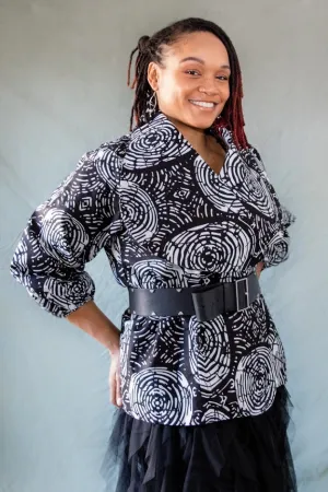 Oba Coat Jacket- Black with black patterns