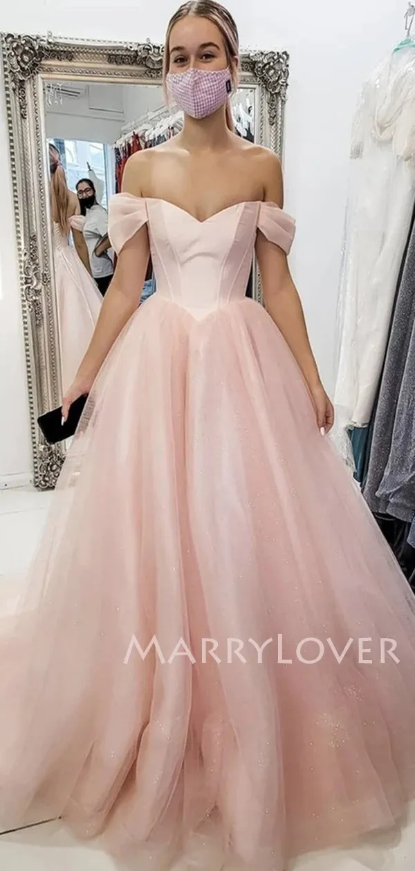 Off Shoulder A-Line Pink Long Evening Prom Dresses, Cheap Prom Dresses, MR7102