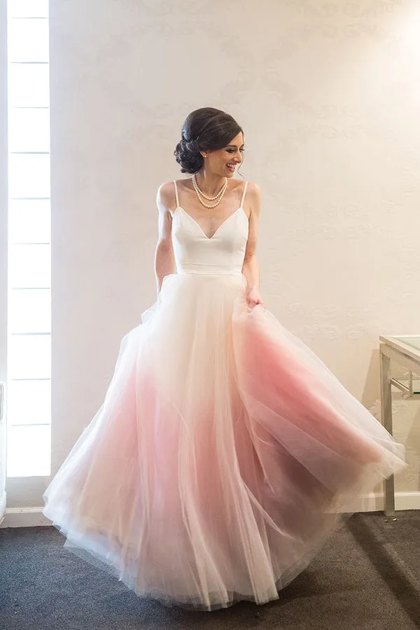 Ombre Prom Dresses Spaghetti Straps A-line Floor-length Long Prom Dress,MP569