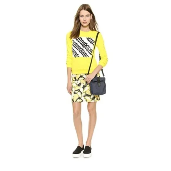 Opening Ceremony Skirt S Pencil Daisy Leaf Print Neoprene Scuba Fabric Luxury