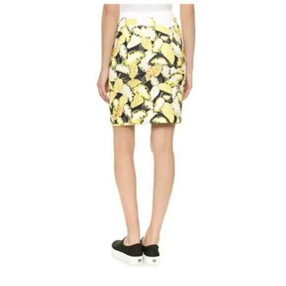 Opening Ceremony Skirt S Pencil Daisy Leaf Print Neoprene Scuba Fabric Luxury