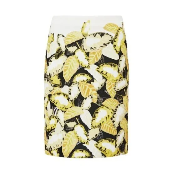 Opening Ceremony Skirt S Pencil Daisy Leaf Print Neoprene Scuba Fabric Luxury