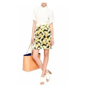 Opening Ceremony Skirt S Pencil Daisy Leaf Print Neoprene Scuba Fabric Luxury