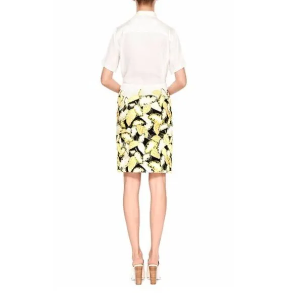 Opening Ceremony Skirt S Pencil Daisy Leaf Print Neoprene Scuba Fabric Luxury