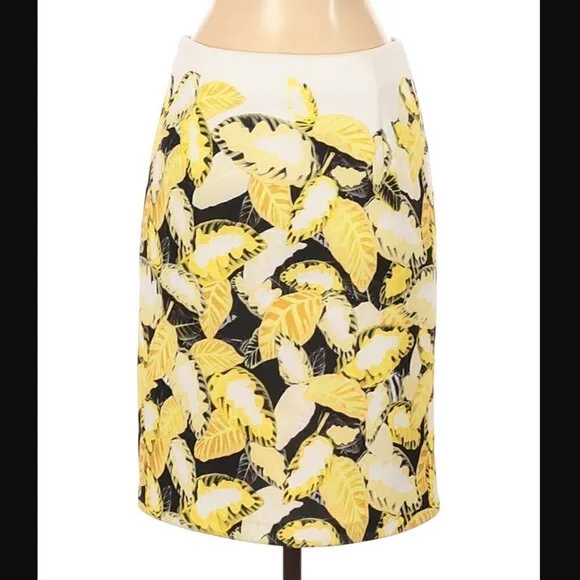 Opening Ceremony Skirt S Pencil Daisy Leaf Print Neoprene Scuba Fabric Luxury