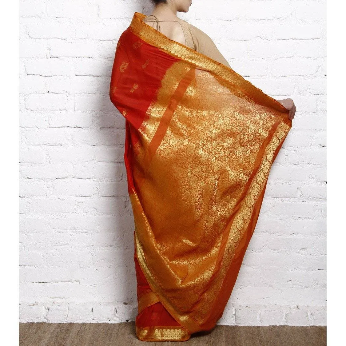 Orange Cotton Silk Saree with Zari Work