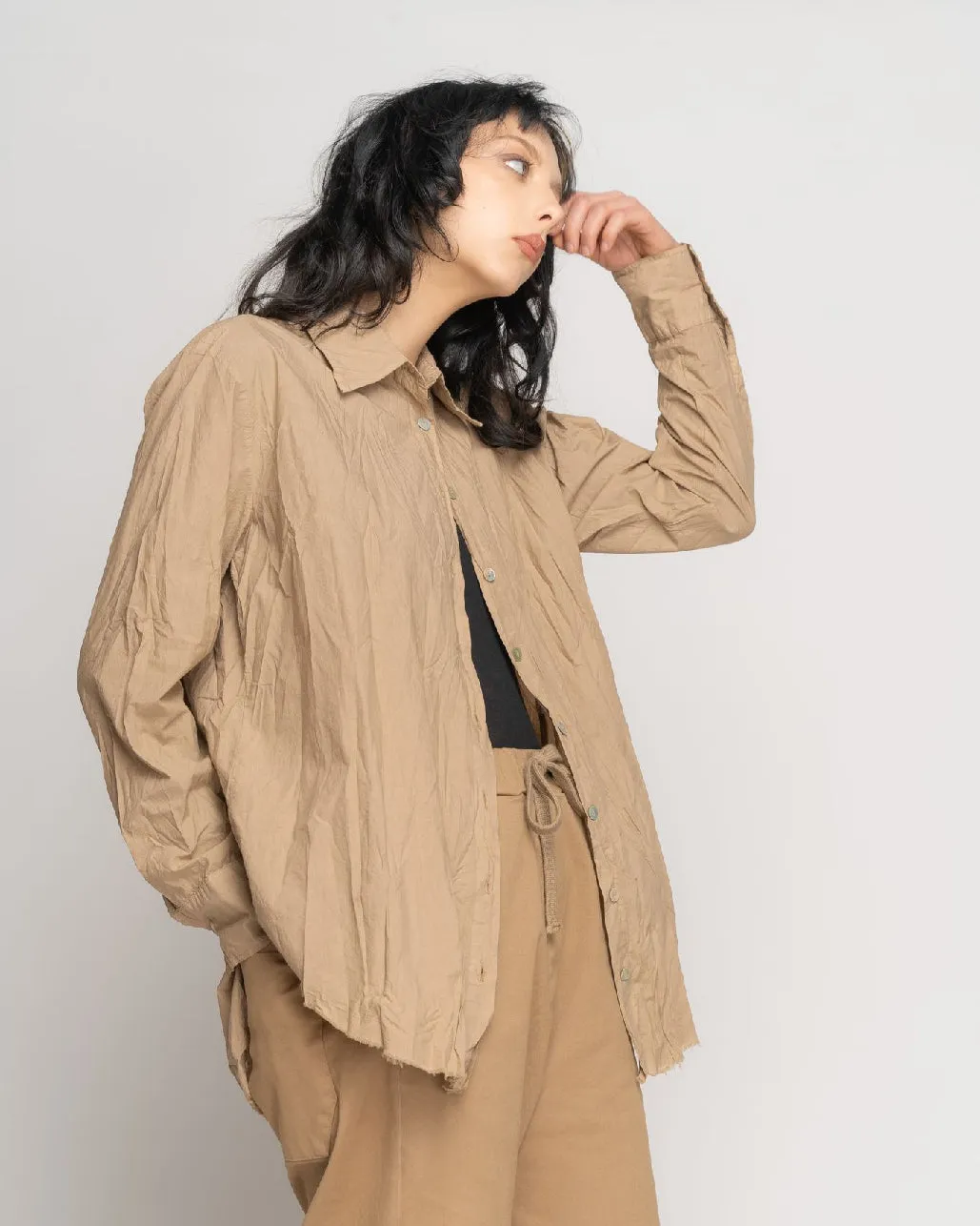 Organic Crinkle Cotton Button-Up Shirt